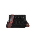 Quilted black crossbody bag with a colorful ethnic patterned wide shoulder strap for women - Black