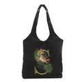 Borsa tote minimalista in tela nera con stampa floreale creativa della lettera S - Stile S