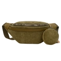 Army green corduroy crossbody chest bag with small coin purse on white background - Green