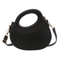 Sac à main demi-lune noir avec gaufrage à rayures verticales et garnitures dorées - Noir