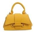 Yellow minimalist trapezoid handbag in lychee pattern leather with gold metal hardware - Yellow