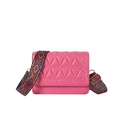 Deep pink PU leather crossbody bag with triangle quilting and colorful woven strap - Pink
