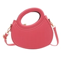 Sac croissant rose chic avec nervures verticales et bandoulière réglable pour femme - Rose