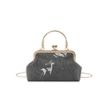Borsa retrò a conchiglia con jacquard di alce argento e tracolla a catena dorata - Stile Jacquard Nero (Foresta di Alci) / Nero