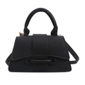 Classic black leather handbag with lychee texture and gold metal hardware on white background - Black