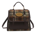 Retro plaid crossbody bag in green brown and white check with brown faux leather trim - Green