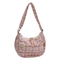 Borsa a tracolla a mezzaluna in tweed scozzese rosa con ciondolo a pesca e tracolla - Rosa
