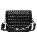 Retro black quilted crossbody bag with silver chain beads and adjustable strap - Black