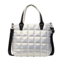 White quilted puffer tote bag with glossy finish and detachable black shoulder strap - Off-white