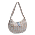 Borsa a tracolla in tweed blu e arancione con grazioso ciondolo a forma di pesca - Blu