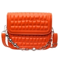 Bright orange quilted crossbody bag with decorative silver beaded chain and strap - Orange
