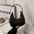 Classic houndstooth patterned black crescent underarm bag with elegant gold hardware - Black