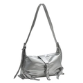 Silberne Umhängetasche aus Metallic-Leder mit Vintage-Struktur und Schnallen-Details - Silber