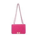 Bolso de hombro cuadrado acolchado rojo rosa con cierre giratorio dorado y cadena - Rosa Rojo