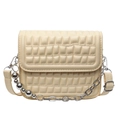 Sac bandoulière matelassé beige avec perles argentées et bandoulière en cuir ajustable - Blanc Cassé