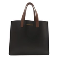 Maletín minimalista negro con asas de cuero marrón y letras doradas de moda casual - Negro
