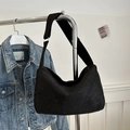 Chic black rhinestone hobo bag featuring a crescent shape and wide shoulder strap - Black