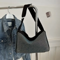 Fashionable black crossbody bag with sparkling silver rhinestones and adjustable strap - Black Multi-color