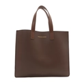 Fashionable brown leather briefcase tote bag with contrasting light brown handles - Brown