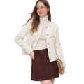 Elegante gebroken witte tweed jas met donkerbruine geplooide corduroy rok voor dames - XL / Abrikoos