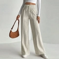 Pantalones de chándal gris claro para mujer con cintura alta y pernera ancha - S / Albaricoque