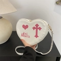 Borsa a tracolla bianca a forma di cuore con stampa Jimi Hendrix rosa e croce - Bianco
