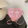 Borsa a tracolla rosa a forma di cuore con stampe a croce e logo di Jimi Hendrix - Rosa