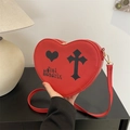 Borsa a tracolla rossa a cuore con croce gotica e stampa di Jimi Hendrix - Rosso