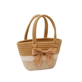 Large woven tote bag with bow decoration and stylish dual-tone cotton rope texture - Khaki Bow