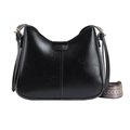 Borsa a tracolla retrò in pelle nera con ampia tracolla geometrica e finiture dorate - Nero