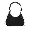 French style black crescent shoulder bag with studded details and silver chain strap - Matching Color Rivets Style (JQS C239) / Black