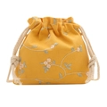 Mini gelbe Eimertasche aus Canvas mit Kordelzug und eleganten Blumenstickereien - Gelb