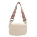 French style quilted crossbody bag in beige with geometric pattern wide shoulder strap - White