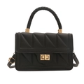 Minimalist black quilted crossbody bag with golden twist lock and thick woven handle - Black