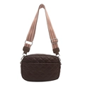 Dark brown quilted crossbody bag with stylish geometric pattern wide strap detail - Brown