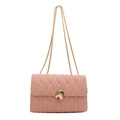 Elegant pink quilted crossbody bag with gold chain strap and round metallic lock - Pink