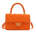 Orange diamond quilted square handbag with gold hardware and woven handle for women - Orange