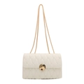 Elegant white quilted crossbody bag with gold chain strap and circular metal lock - White