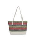 Regenbogen-Stroh-Tote-Tasche mit cremefarbenen Lederriemen für den Sommerurlaub - Weiß