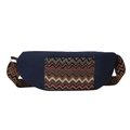 Bolso bandolera de lona azul marino con bolsillo jacquard geométrico de estilo retro - Azul