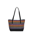 Bunte gewebte Stroh-Tote-Bag mit Zickzack-Mustern und schwarzen Trageriemen - Schwarz