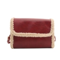 Borsa a tracolla retrò bordeaux in pelle PU con bordo in pile crema e cinturino - Rosso