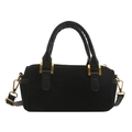 Bolso Boston vintage de ante negro con herrajes de bronce y correas de cuero - Negro