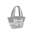 Gray and white woven cotton rope bucket bag featuring a large white satin bow accent - Gray with Bowknot
