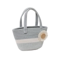 Borsa a secchiello intrecciata grigia e bianca con decoro a margherita e manici - Grigio con Fiore