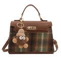 Borsa a mano vintage a quadri verdi con patta in pelle marrone e chiusura oro - Borsa / Verde