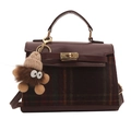 Borsa vintage a quadretti verde scuro e bordeaux con finiture in pelle e chiusura - Borsa / Rosso
