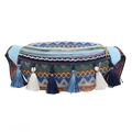 Ethnische Boho-Gürteltasche mit bunten Webmustern und dekorativen blauen Quasten - Blau