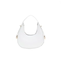 White minimalist hobo bag with crocodile embossed texture and golden metal buckle - White