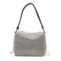 Elegante borsa a tracolla in strass argento con cinturino nero e catena in metallo - Nero